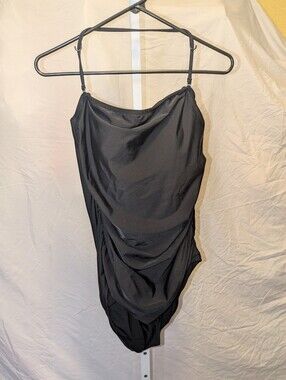 J. Crew Gemma Ruched Bandeau One-Piece Swimsuit Black Size L